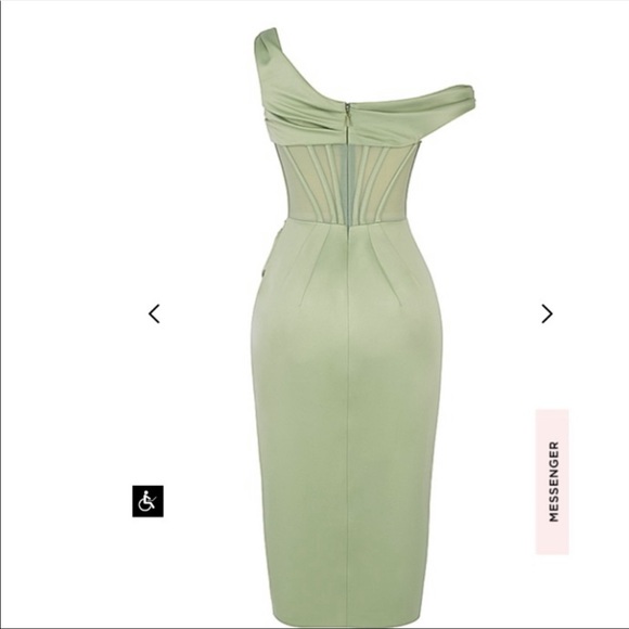 House of CB 'Lulu' Pistachio Asymmetric Drape Midi Corset Dress - Picture 7 of 13